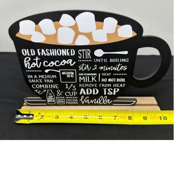Hot Cocoa Recipe Cup Sign 10in Freestanding Farmhouse Kitchen Holiday Decor - Picture 10 of 11